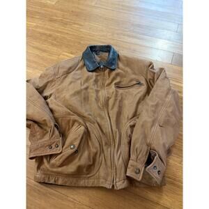 St Johns Bay men’s brown leather jacket- size tall 42-44-Preowned